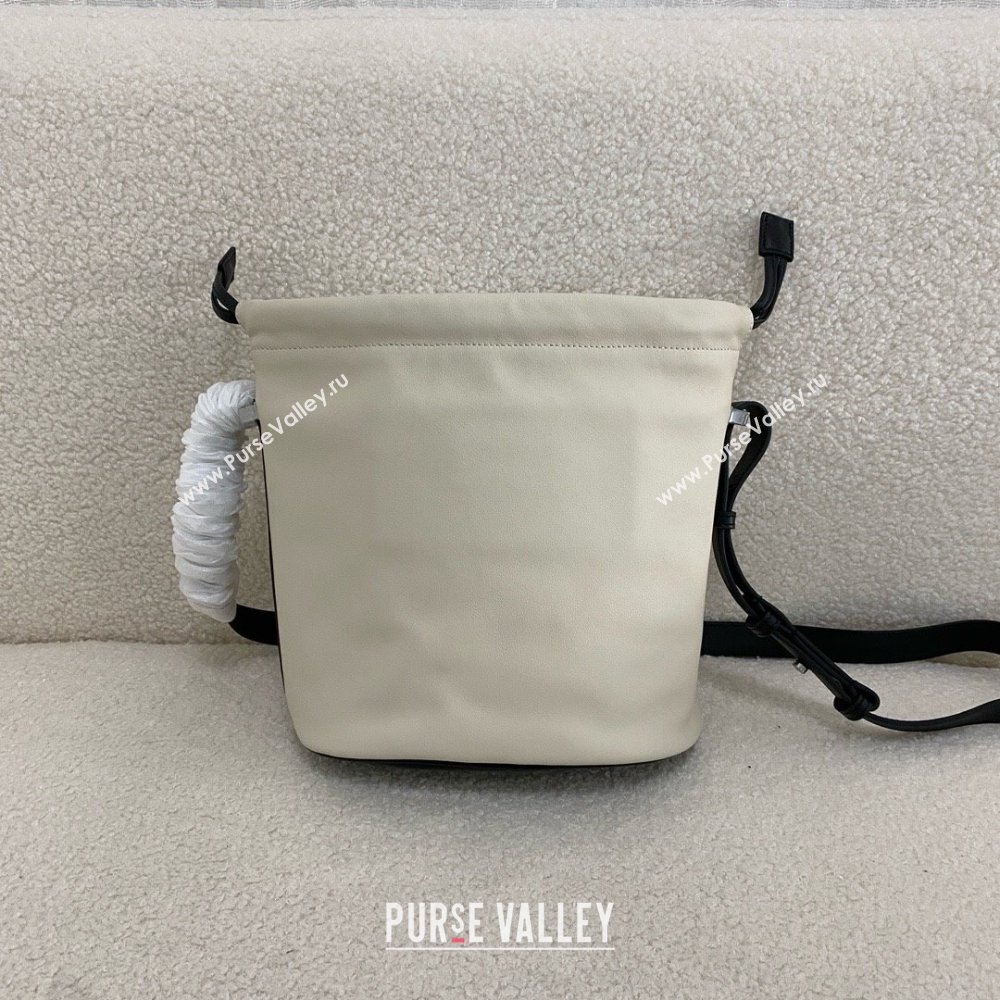 saint laurent rive gauche laced bucket bag in smooth leather white 2024(original quality) (bige-240407-10)