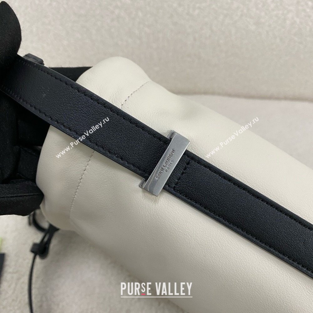 saint laurent rive gauche laced bucket bag in smooth leather white 2024(original quality) (bige-240407-10)