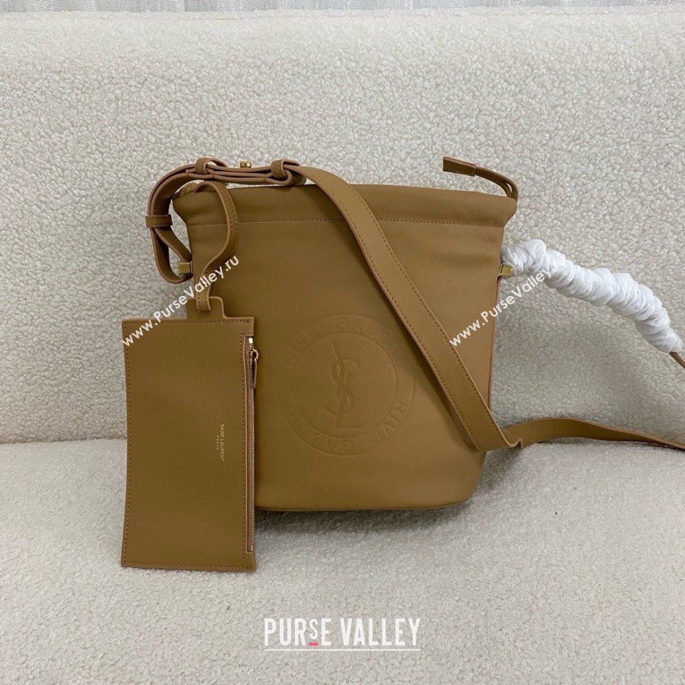 saint laurent rive gauche laced bucket bag in smooth leather brown 2024(original quality) (bige-240407-09)