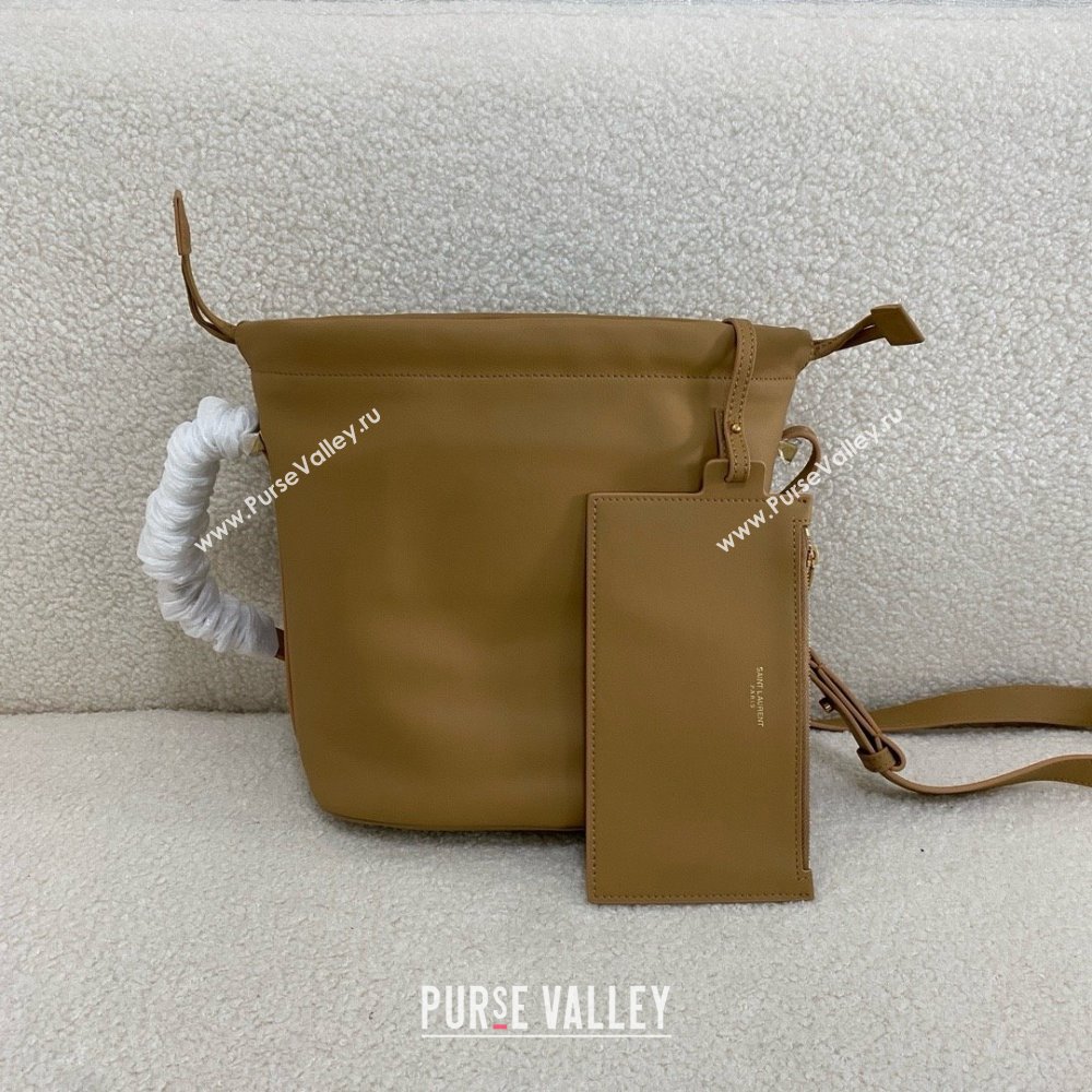 saint laurent rive gauche laced bucket bag in smooth leather brown 2024(original quality) (bige-240407-09)