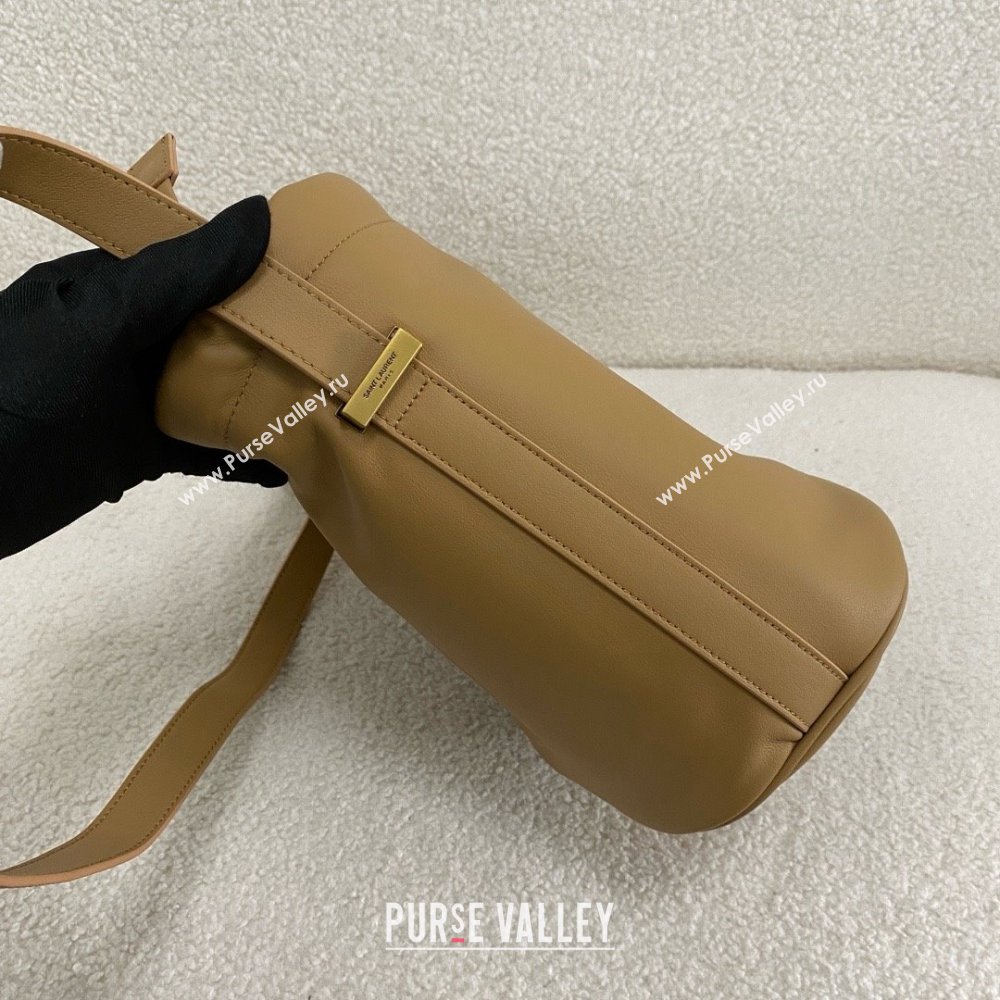 saint laurent rive gauche laced bucket bag in smooth leather brown 2024(original quality) (bige-240407-09)