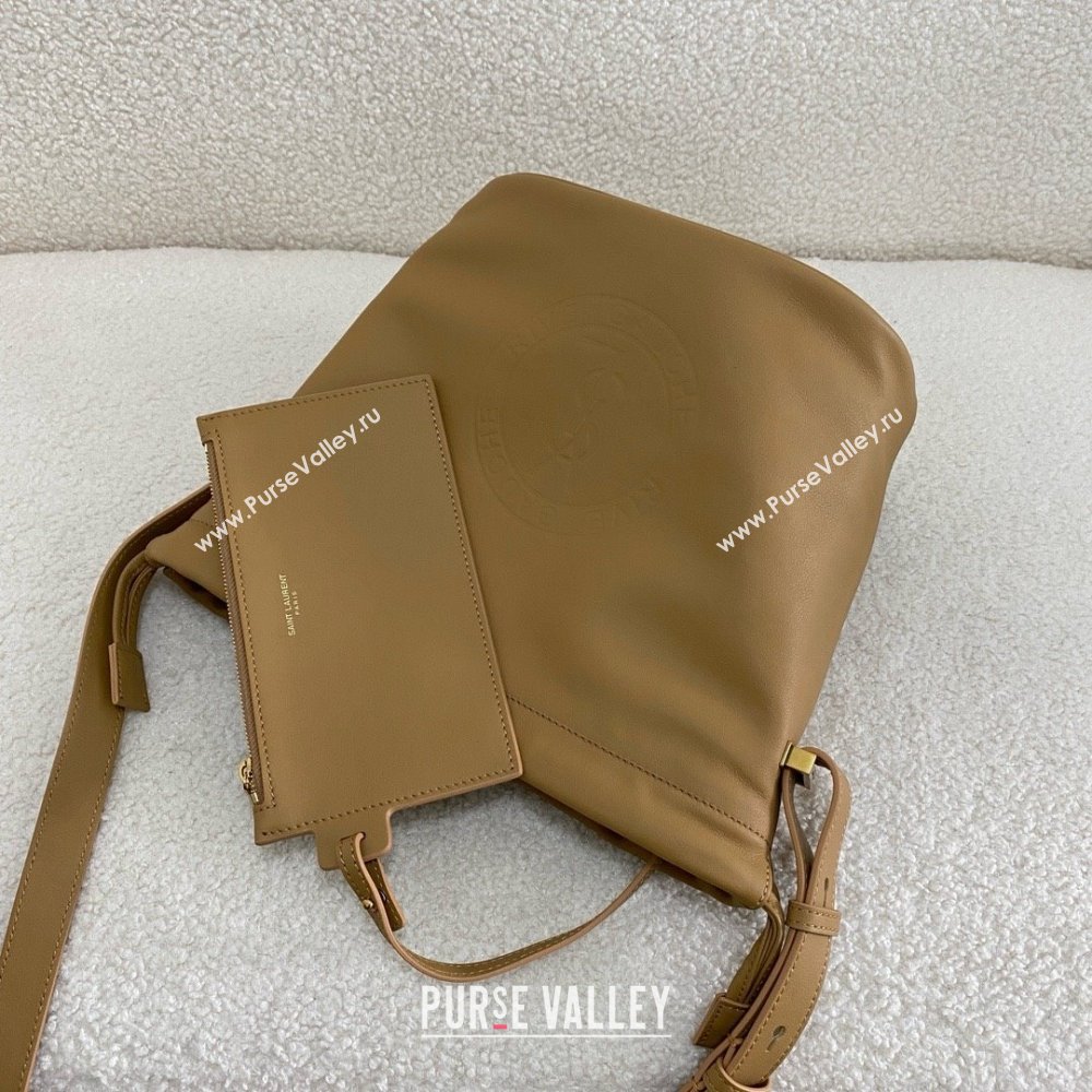 saint laurent rive gauche laced bucket bag in smooth leather brown 2024(original quality) (bige-240407-09)