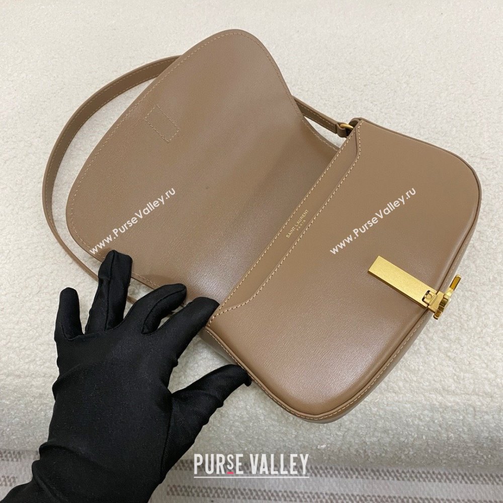 saint laurent mini voltaire bag in calfskin dark cork 2024(original quality) (bige-240407-05)