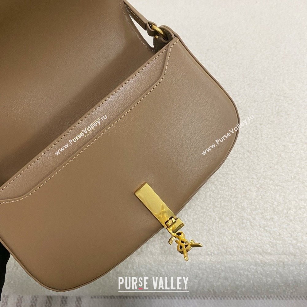 saint laurent mini voltaire bag in calfskin dark cork 2024(original quality) (bige-240407-05)