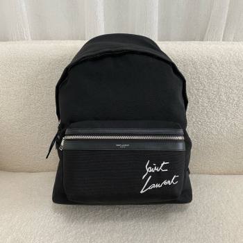 saint laurent embroidered city backpack in canvas black 2024(original quality) (bige-240407-11)