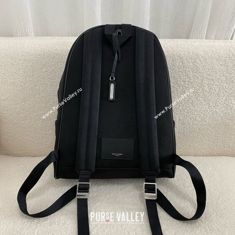 saint laurent embroidered city backpack in canvas black 2024(original quality) (bige-240407-11)