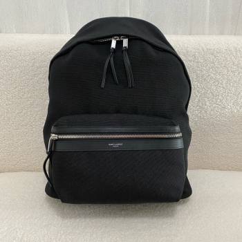 Saint Laurent city backpack Bag in canvas, nylon and leather 534967 Black (bige-240407-12)