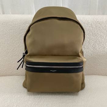 Saint Laurent city backpack Bag in canvas, nylon and leather 534967 army green (bige-240407-13)