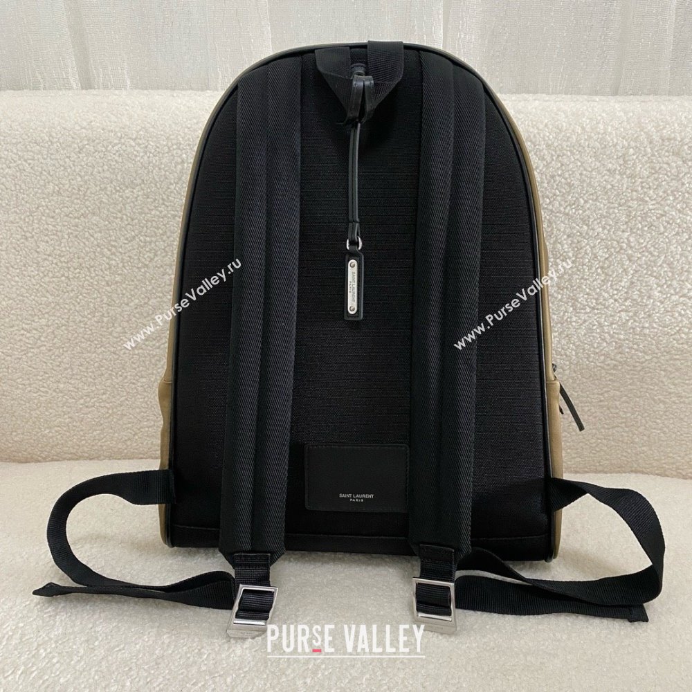 Saint Laurent city backpack Bag in canvas, nylon and leather 534967 army green (bige-240407-13)