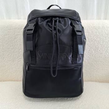 saint laurent backpack in econyl® and vegetable-tanned leather 2024(original quality) (bige-240408-01)