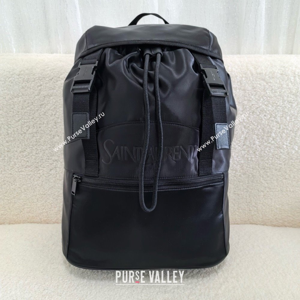 saint laurent backpack in econyl® and vegetable-tanned leather 2024(original quality) (bige-240408-01)