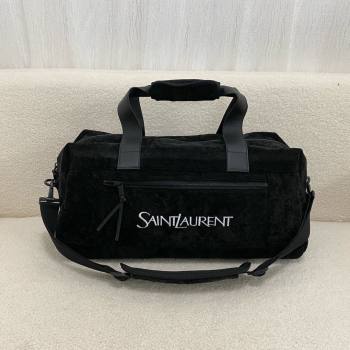 saint laurent jacquard duffle bag in canvas/calfskin black 2024(original quality) (bige-240408-11)