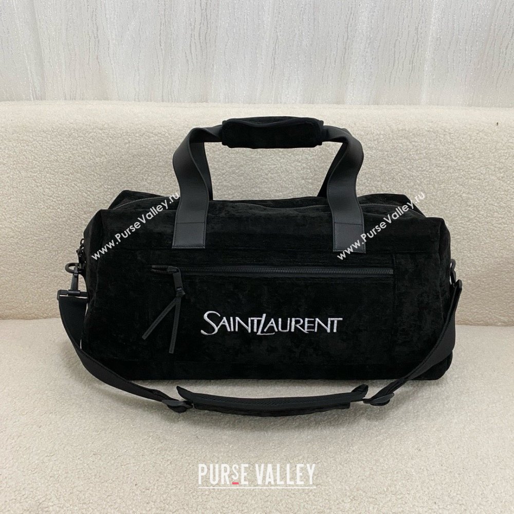 saint laurent jacquard duffle bag in canvas/calfskin black 2024(original quality) (bige-240408-11)