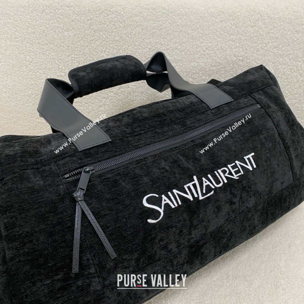 saint laurent jacquard duffle bag in canvas/calfskin black 2024(original quality) (bige-240408-11)