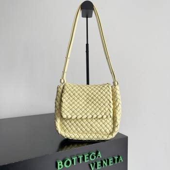 Bottega Veneta Mini Cobble Shoulder Bag in padded Intreccio leather pale yellow 2024 (misu-240407-02)