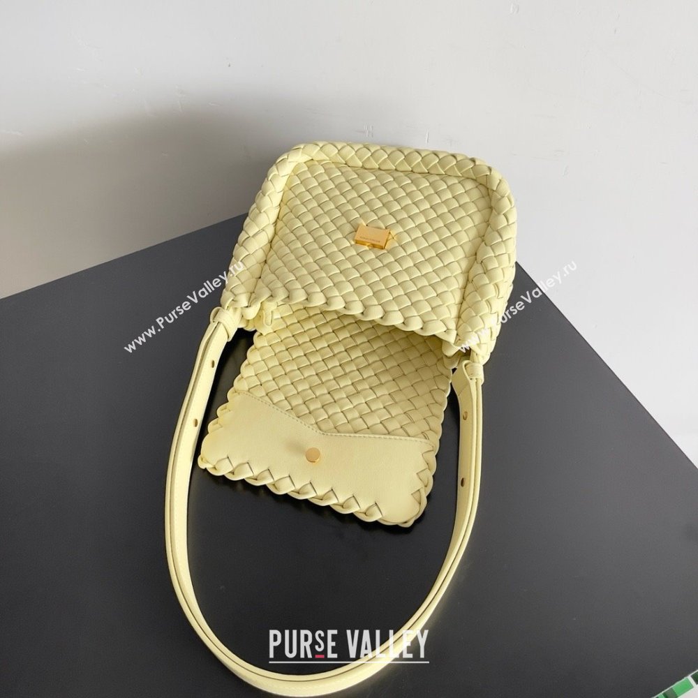 Bottega Veneta Mini Cobble Shoulder Bag in padded Intreccio leather pale yellow 2024 (misu-240407-02)