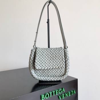 Bottega Veneta Mini Cobble Shoulder Bag in padded Intreccio leather pearl gray 2024 (misu-240407-01)