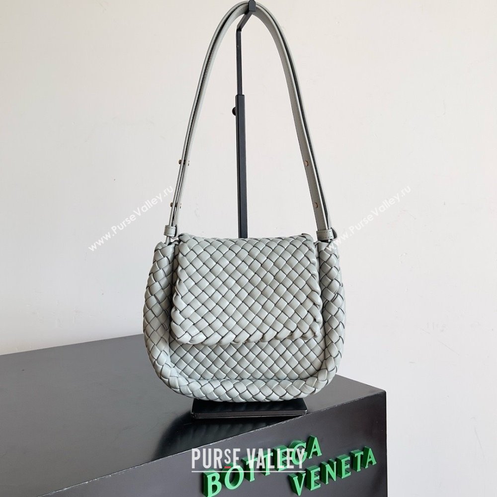 Bottega Veneta Mini Cobble Shoulder Bag in padded Intreccio leather pearl gray 2024 (misu-240407-01)