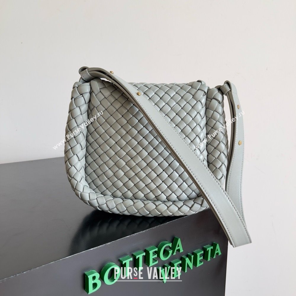 Bottega Veneta Mini Cobble Shoulder Bag in padded Intreccio leather pearl gray 2024 (misu-240407-01)