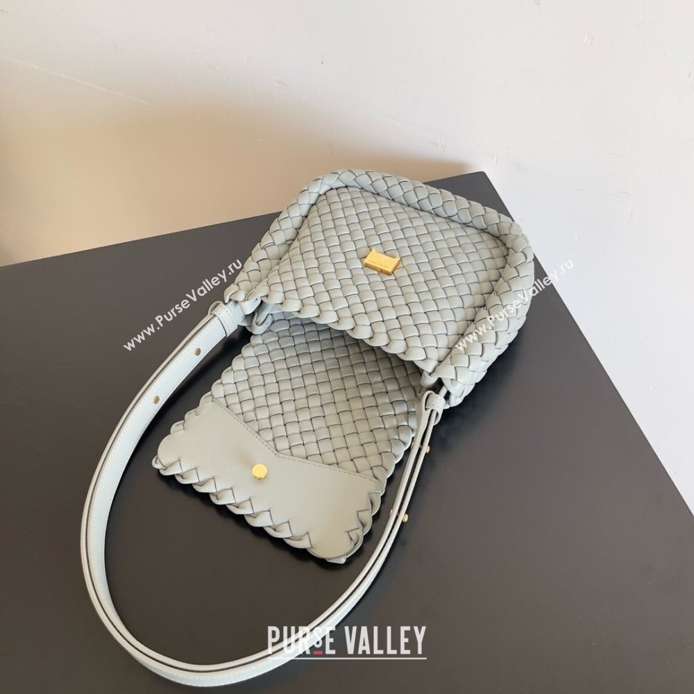 Bottega Veneta Mini Cobble Shoulder Bag in padded Intreccio leather pearl gray 2024 (misu-240407-01)