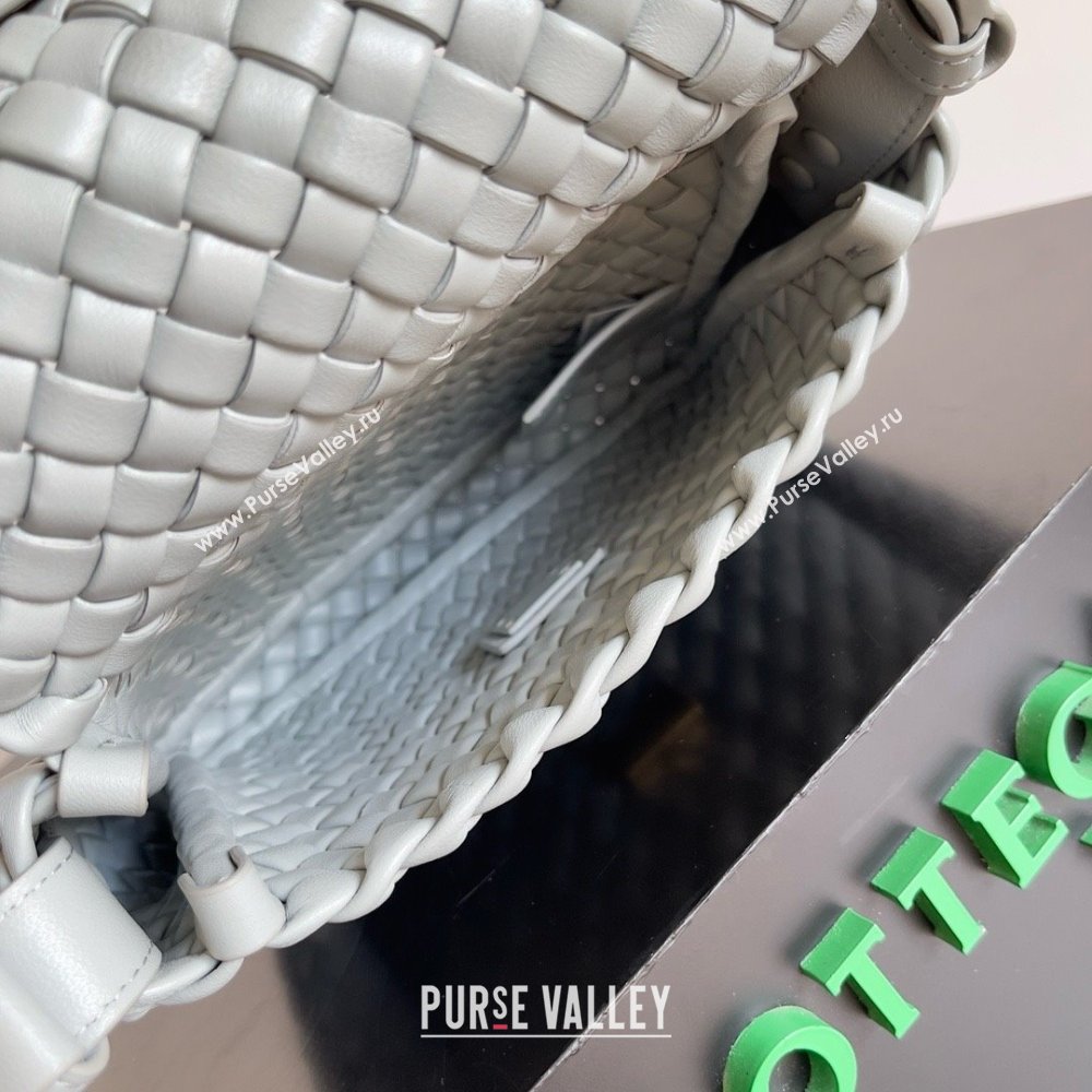 Bottega Veneta Mini Cobble Shoulder Bag in padded Intreccio leather pearl gray 2024 (misu-240407-01)