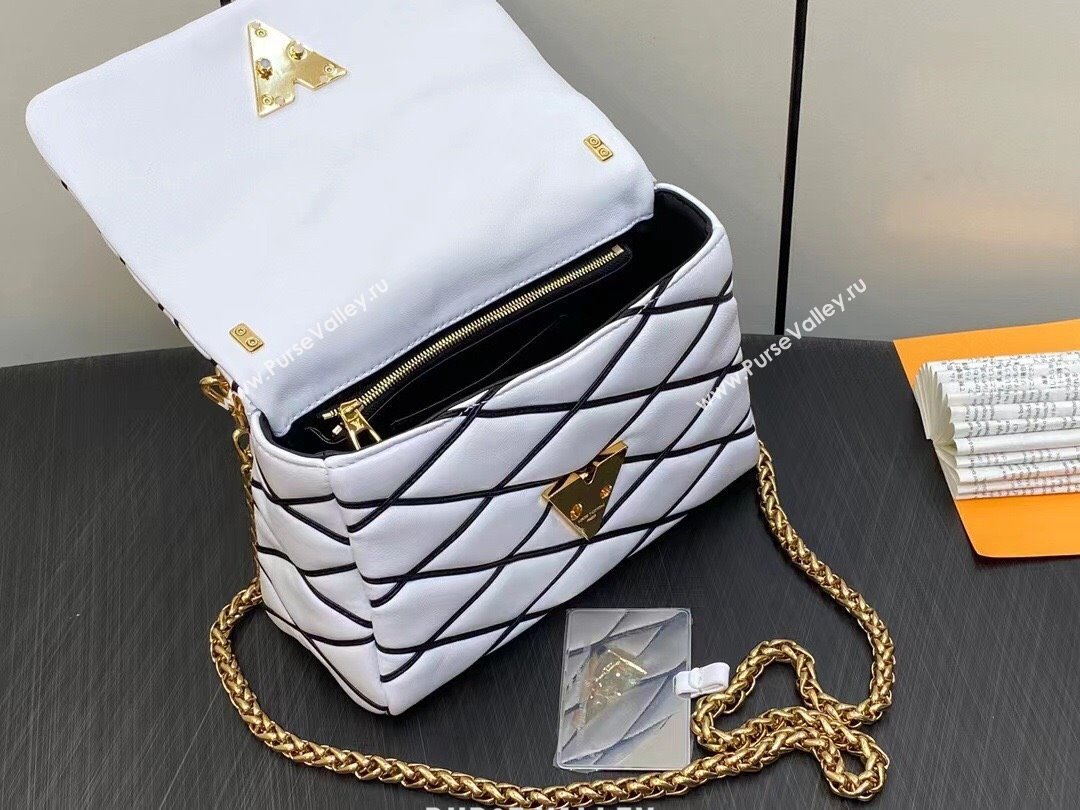 Louis Vuitton Lamb leather GO-14 MM Bag M22890 Black/White 2023 (weijian-23101913)