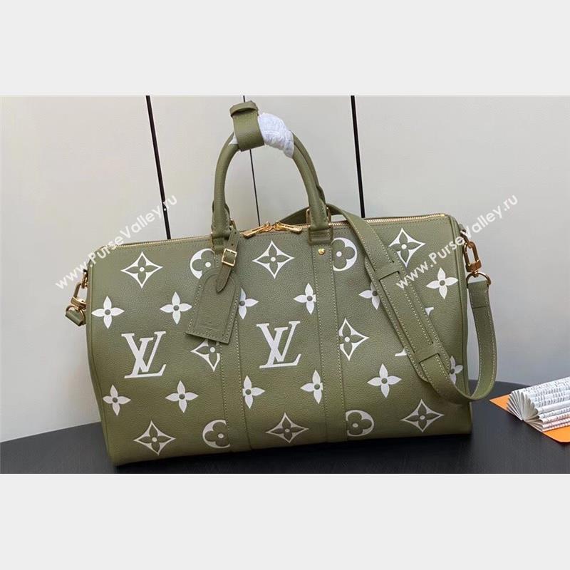 Louis Vuitton Monogram Empreinte leather Keepall Bandoulière 45 Bag M46671 Kaki 2023 (weijian-23101813)