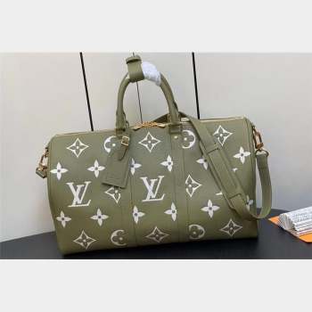 Louis Vuitton Monogram Empreinte leather Keepall Bandoulière 45 Bag M46671 Kaki 2023 (weijian-23101813)