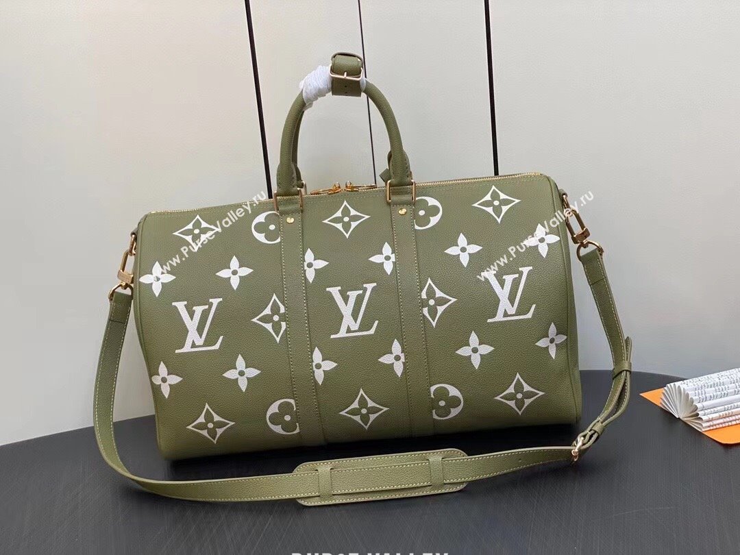 Louis Vuitton Monogram Empreinte leather Keepall Bandoulière 45 Bag M46671 Kaki 2023 (weijian-23101813)