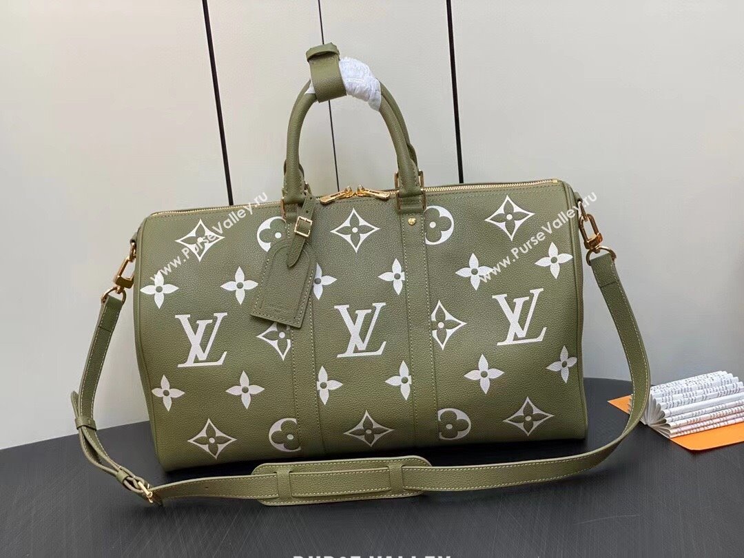 Louis Vuitton Monogram Empreinte leather Keepall Bandoulière 45 Bag M46671 Kaki 2023 (weijian-23101813)