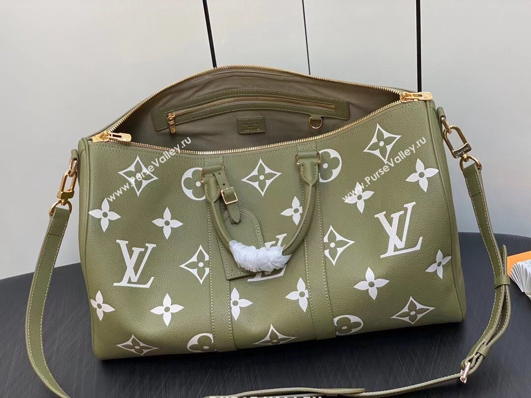 Louis Vuitton Monogram Empreinte leather Keepall Bandoulière 45 Bag M46671 Kaki 2023 (weijian-23101813)