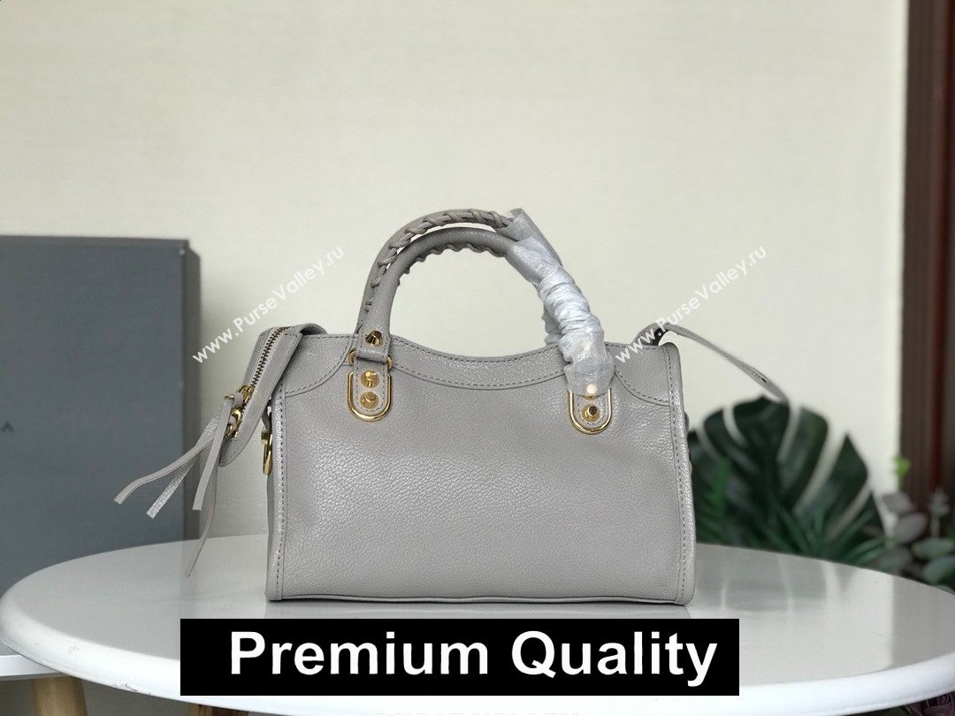 BALENCIAGA SHEEPSKIN CLASSIC METALLIC GOLD EDGE MINI CITY BAG  Elephant Grey (3A025-8061)