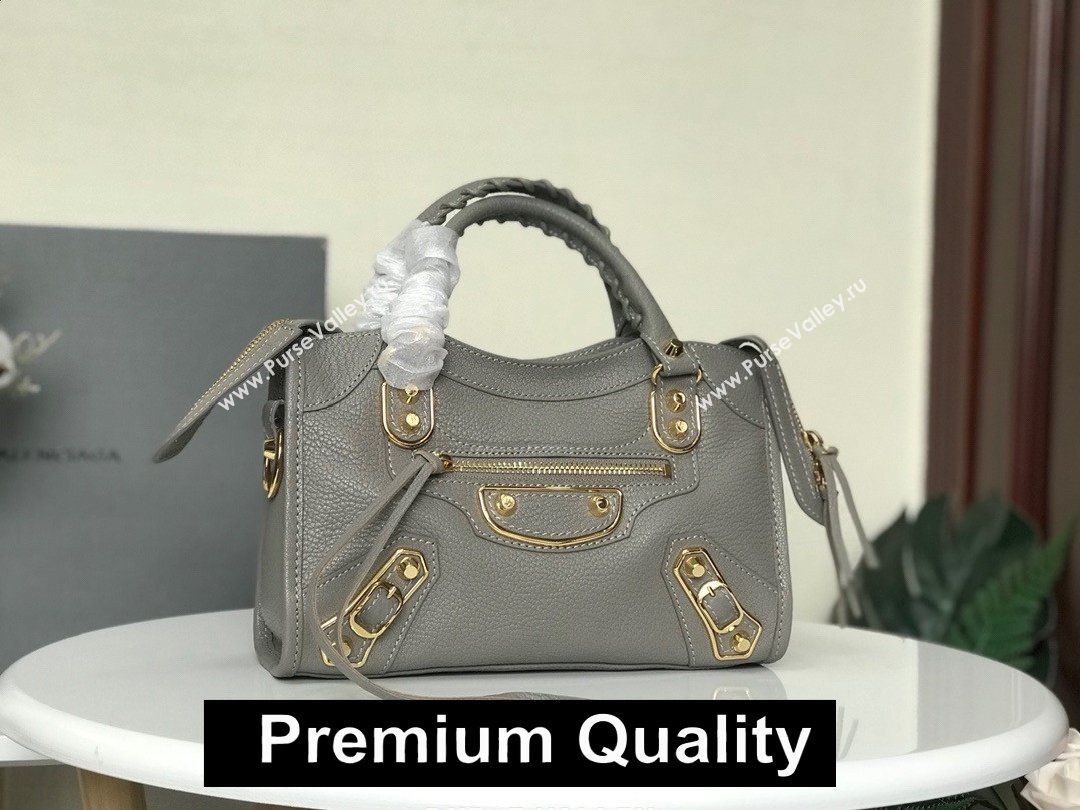 BALENCIAGA SHEEPSKIN CLASSIC METALLIC GOLD EDGE MINI CITY BAG ETAIN (3A025-2031)