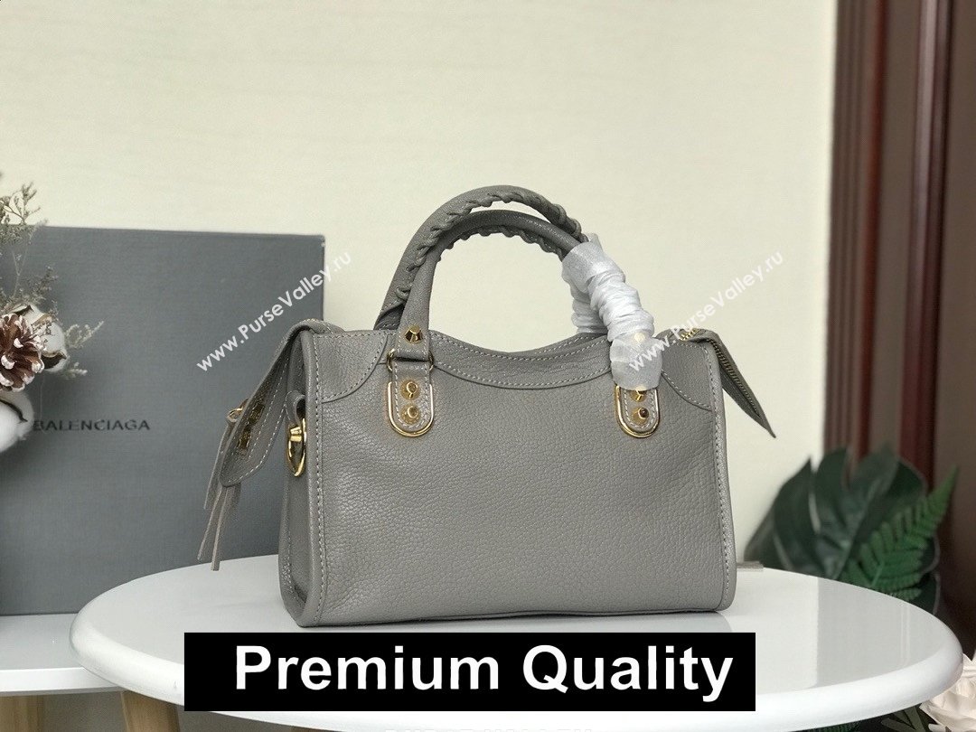 BALENCIAGA SHEEPSKIN CLASSIC METALLIC GOLD EDGE MINI CITY BAG ETAIN (3A025-2031)