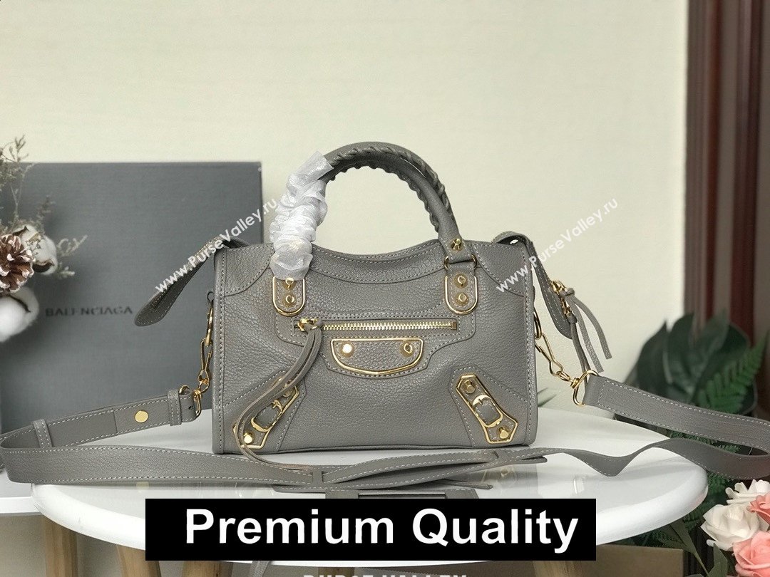 BALENCIAGA SHEEPSKIN CLASSIC METALLIC GOLD EDGE MINI CITY BAG ETAIN (3A025-2031)