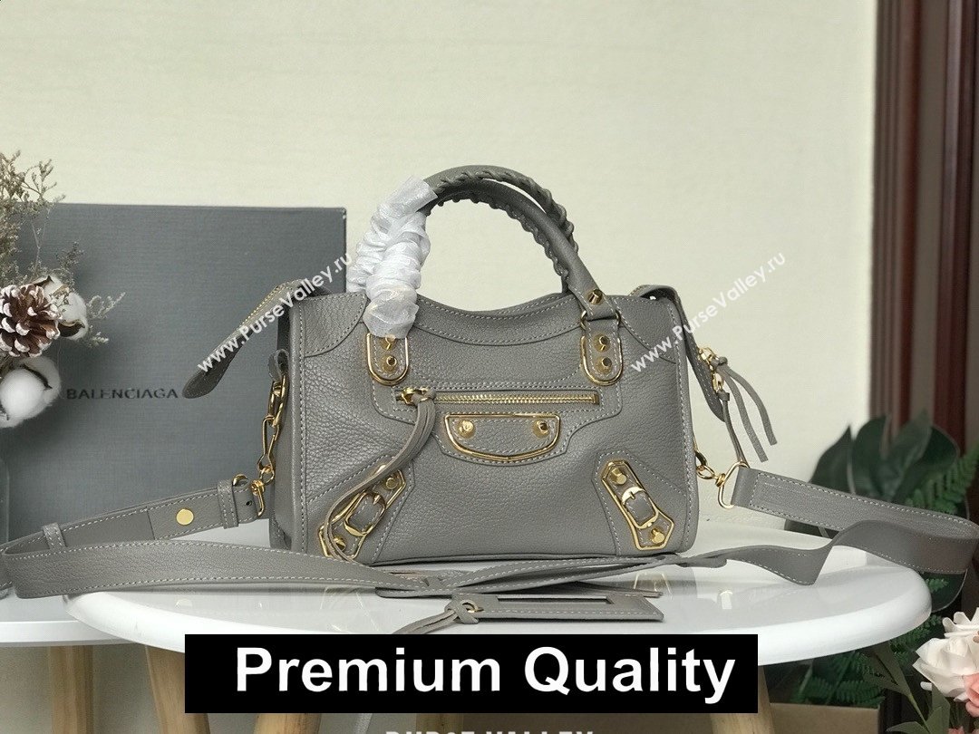 BALENCIAGA SHEEPSKIN CLASSIC METALLIC GOLD EDGE MINI CITY BAG ETAIN (3A025-2031)