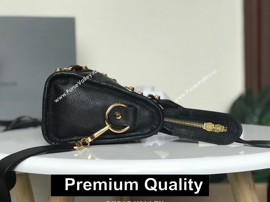 BALENCIAGA SHEEPSKIN CLASSIC METALLIC GOLD EDGE MINI CITY BAG BLACK (3A025-2791)