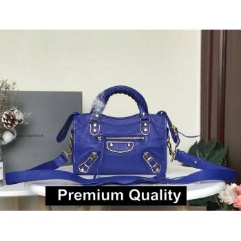 BALENCIAGA SHEEPSKIN CLASSIC METALLIC GOLD EDGE MINI CITY COBALT BLUE (3A025-2661)