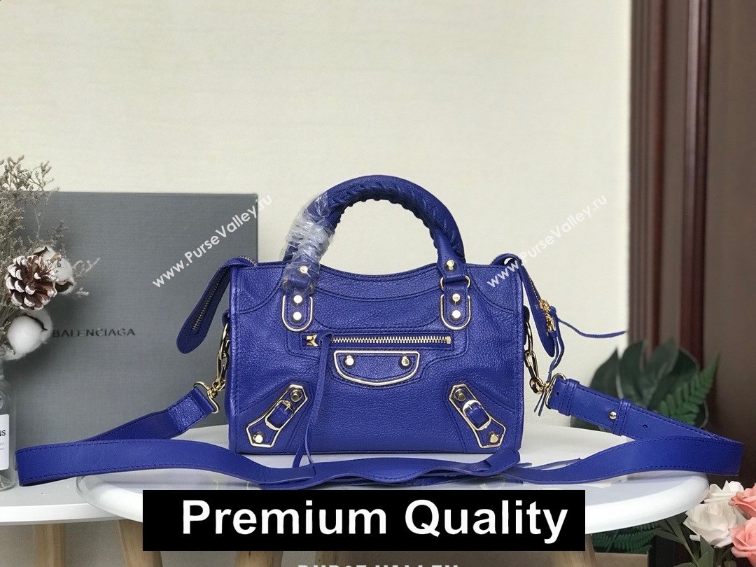 BALENCIAGA SHEEPSKIN CLASSIC METALLIC GOLD EDGE MINI CITY COBALT BLUE (3A025-2661)