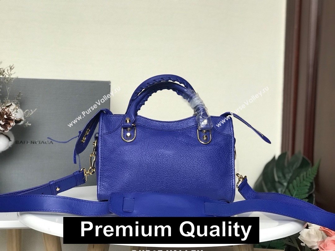 BALENCIAGA SHEEPSKIN CLASSIC METALLIC GOLD EDGE MINI CITY COBALT BLUE (3A025-2661)