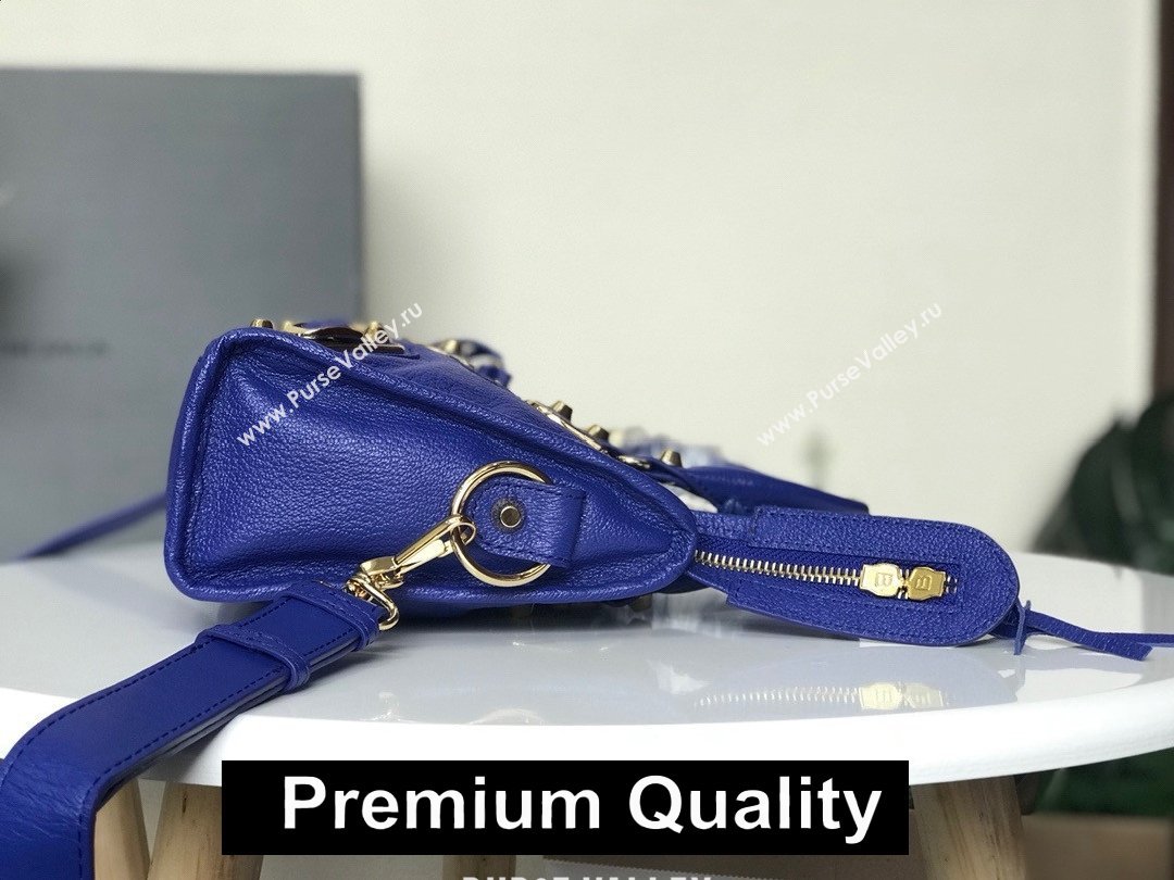 BALENCIAGA SHEEPSKIN CLASSIC METALLIC GOLD EDGE MINI CITY COBALT BLUE (3A025-2661)