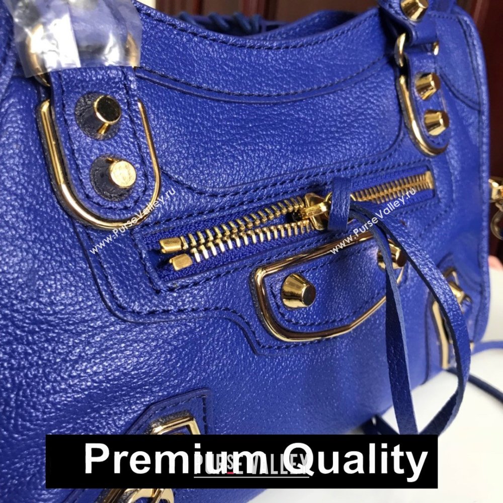 BALENCIAGA SHEEPSKIN CLASSIC METALLIC GOLD EDGE MINI CITY COBALT BLUE (3A025-2661)