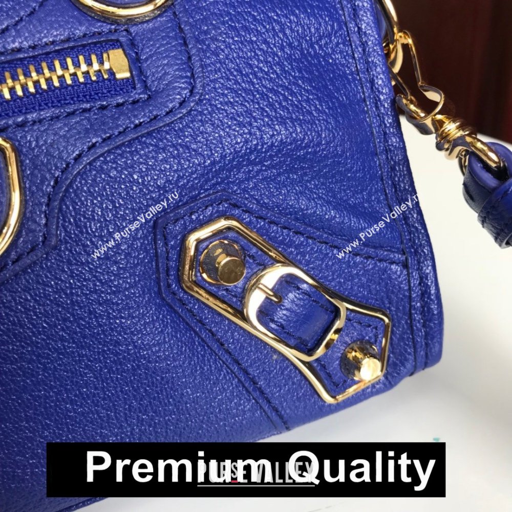 BALENCIAGA SHEEPSKIN CLASSIC METALLIC GOLD EDGE MINI CITY COBALT BLUE (3A025-2661)