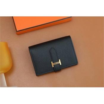 Hermes bearn mini wallet in epsom leather noir with gold hardware handmade(original quality) (ayan-240105-15)