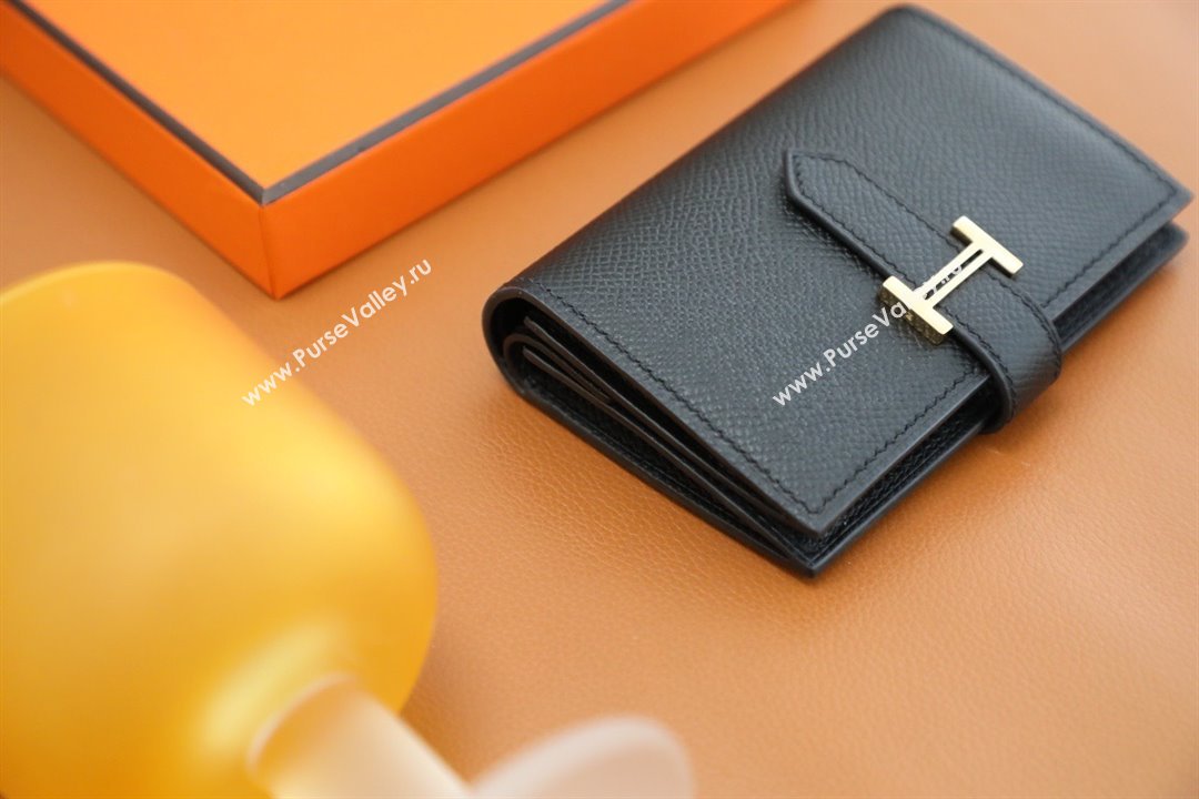 Hermes bearn mini wallet in epsom leather noir with gold hardware handmade(original quality) (ayan-240105-15)