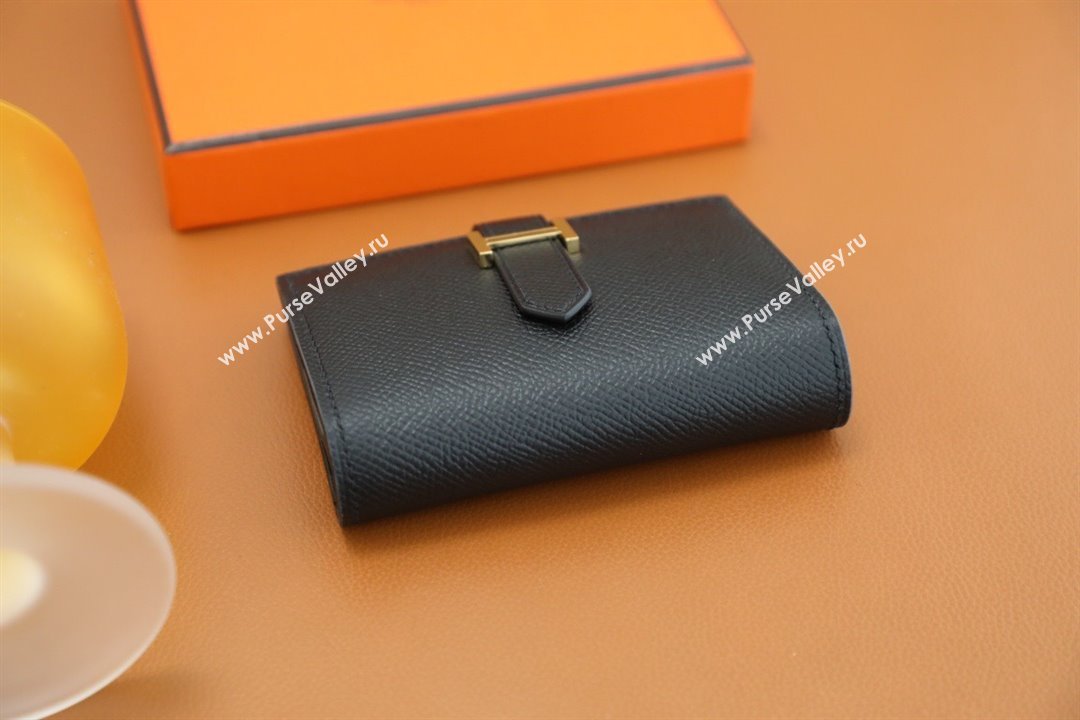 Hermes bearn mini wallet in epsom leather noir with gold hardware handmade(original quality) (ayan-240105-15)