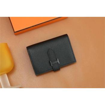 Hermes bearn mini wallet in epsom leather noir with black hardware handmade(original quality) (ayan-240105-16)