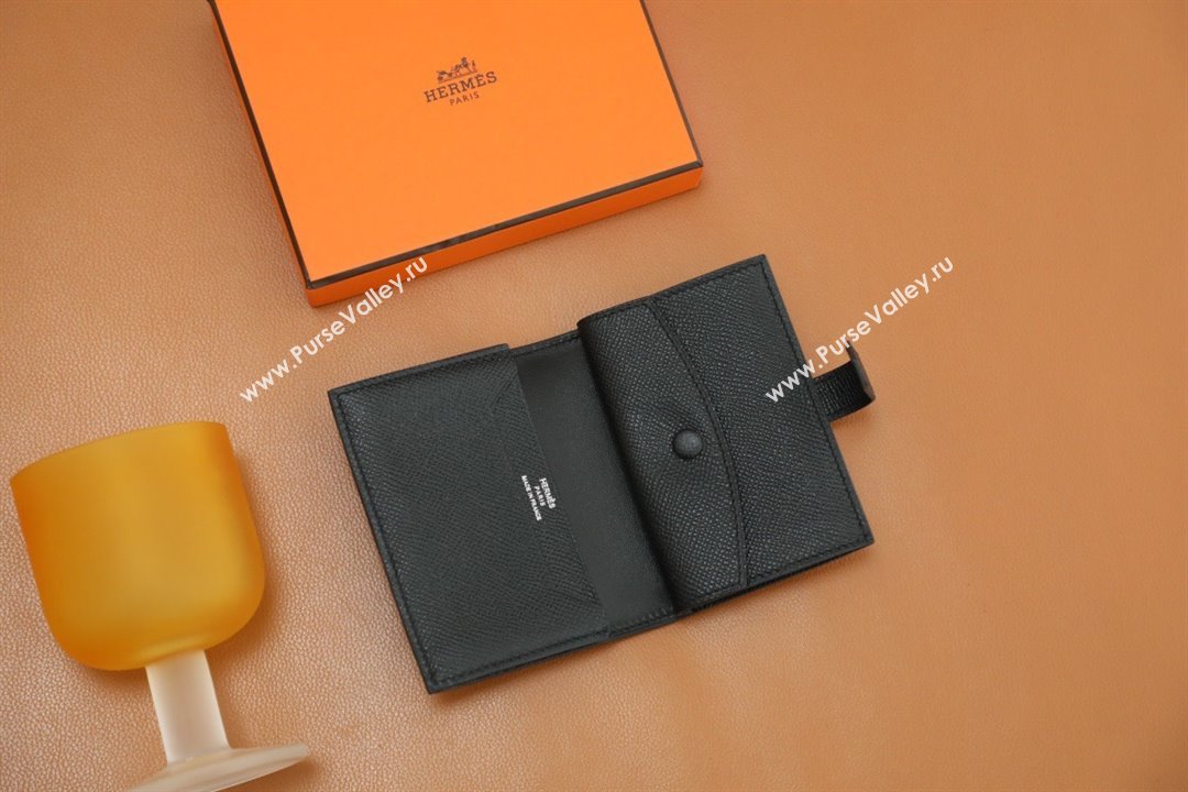 Hermes bearn mini wallet in epsom leather noir with black hardware handmade(original quality) (ayan-240105-16)