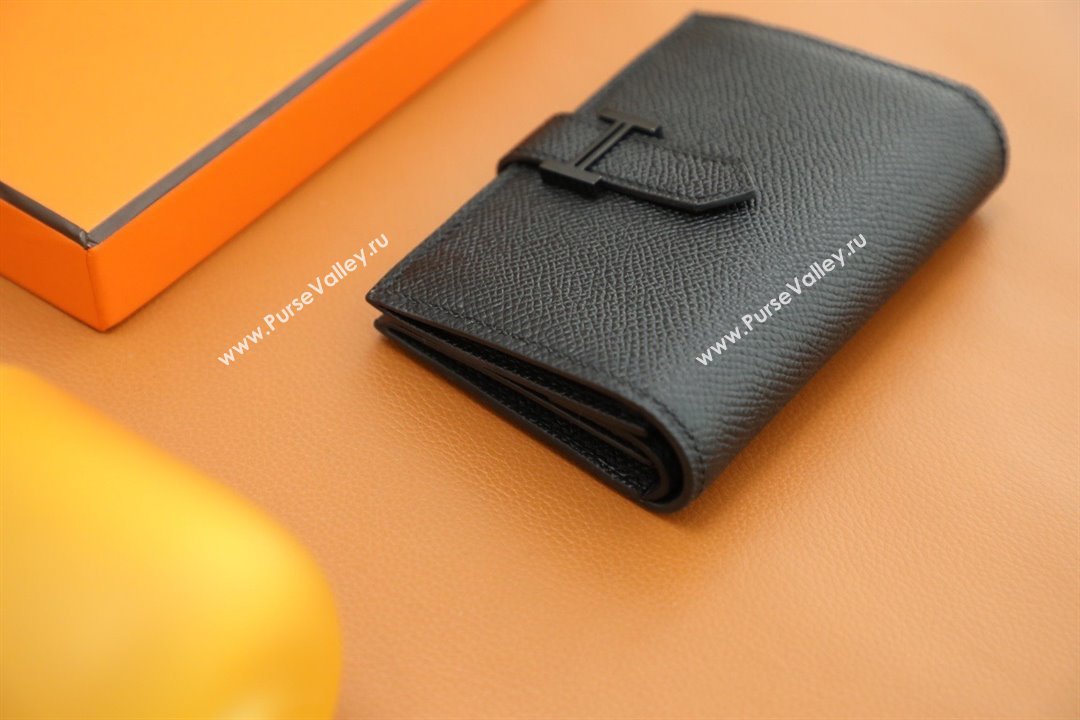 Hermes bearn mini wallet in epsom leather noir with black hardware handmade(original quality) (ayan-240105-16)