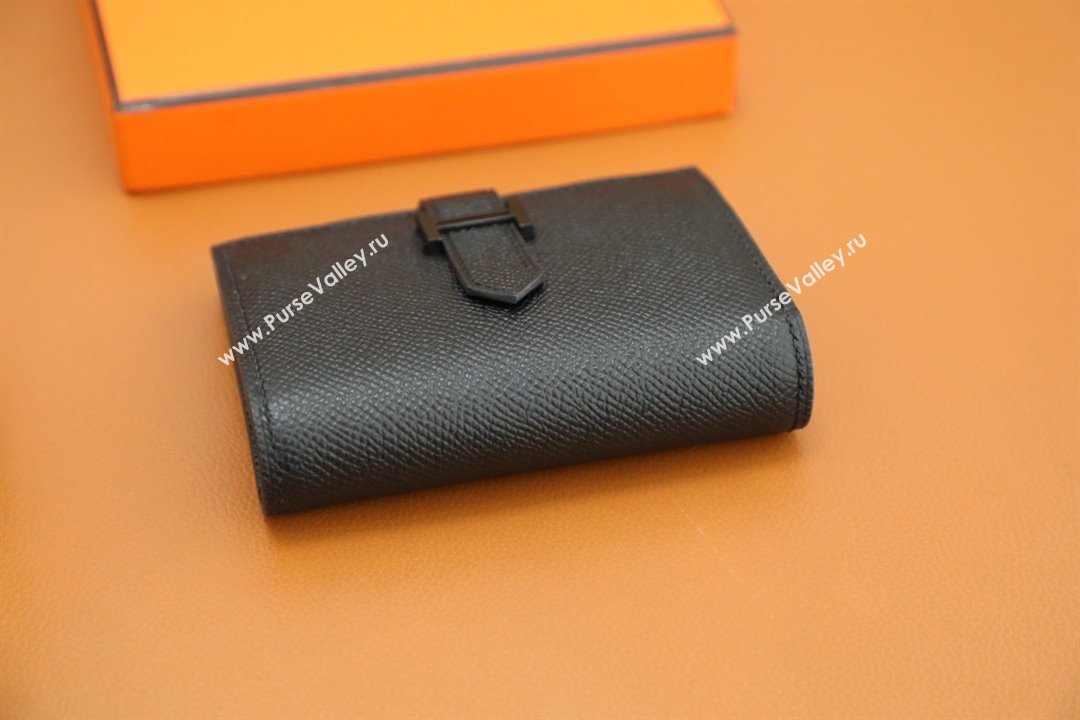 Hermes bearn mini wallet in epsom leather noir with black hardware handmade(original quality) (ayan-240105-16)